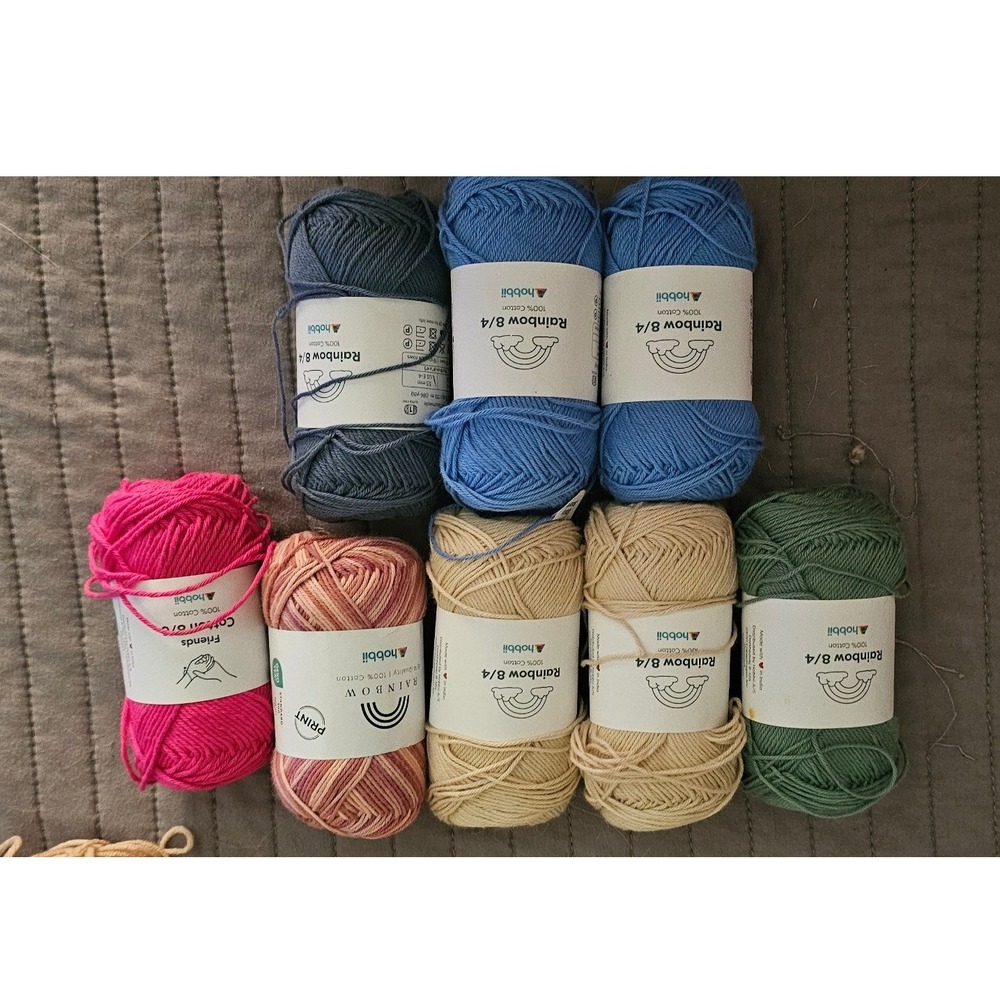Hobbii Rainbow 8/4 Friends Cotton Yarn Bundle 100% Cotton 8 Skeins Mixed Colors